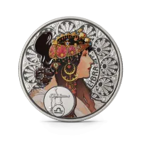 Монета "Зодиак Альфонса Мухи Весы", 2011 г., Серебро, 28,28 гр., проба 925, НИУЭ