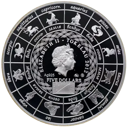 Монета "Стрелец. Знаки зодиака", 2012 г., Серебро, 31,1 гр, ппроба 925, ТОКЕЛАУ