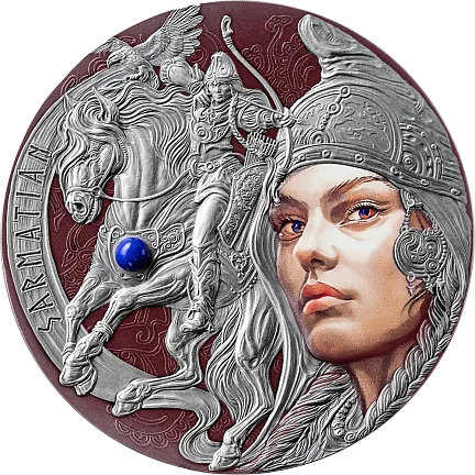 Монета «Женщины-воины: Сарматка», 2024 г., Серебро, 62,2 гр., проба 999, КАМЕРУН