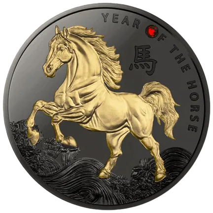 Монета «Год лошади (с рутением)», 2026 г., Серебро, 14,14 гр., проба 999, КАМЕРУН