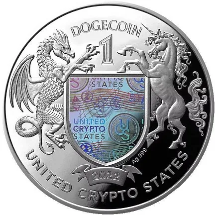 Жетон "Криптовалюта DOGECOIN", 2022 г., Серебро, 31,1 гр., проба 999,