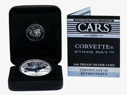 Монета "Corvette. Автомобильная классика", 2006 г., 31,1 гр., проба 999, ТУВАЛУ