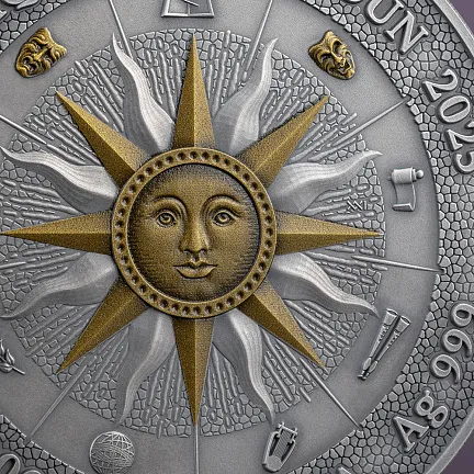 Монета «Мельпомена и Талия. Девять Муз», 2025 г., Серебро, 62,2 гр., проба 999, КАМЕРУН