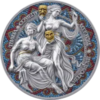 Монета «Мельпомена и Талия. Девять Муз», 2025 г., Серебро, 62,2 гр., проба 999, КАМЕРУН