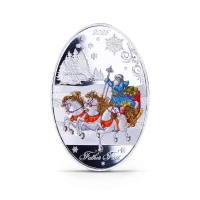 Монета "Дед Мороз и Снегурочка (матрешка)", 2026 г., Серебро, 31,1 гр., проба 999, СОЛОМОНОВЫ ОСТРОВА
