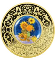 Монета «Подсолнухи. Цветы Ван Гога в живописи», 2025 г., Серебро, 17,5 гр., проба 999, КАМЕРУН