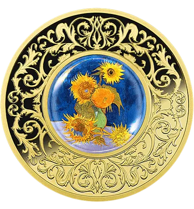 Монета «Подсолнухи. Цветы Ван Гога в живописи», 2025 г., Серебро, 17,5 гр., проба 999, КАМЕРУН